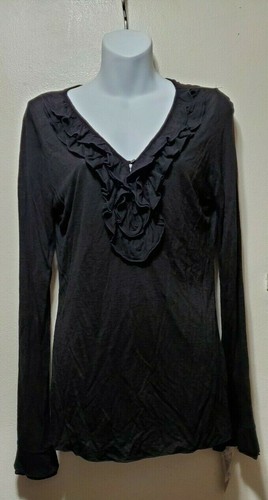 INC International Concepts Blusa Escote en V Negro con Volantes ~ L M3020 - Imagen 6 de 10