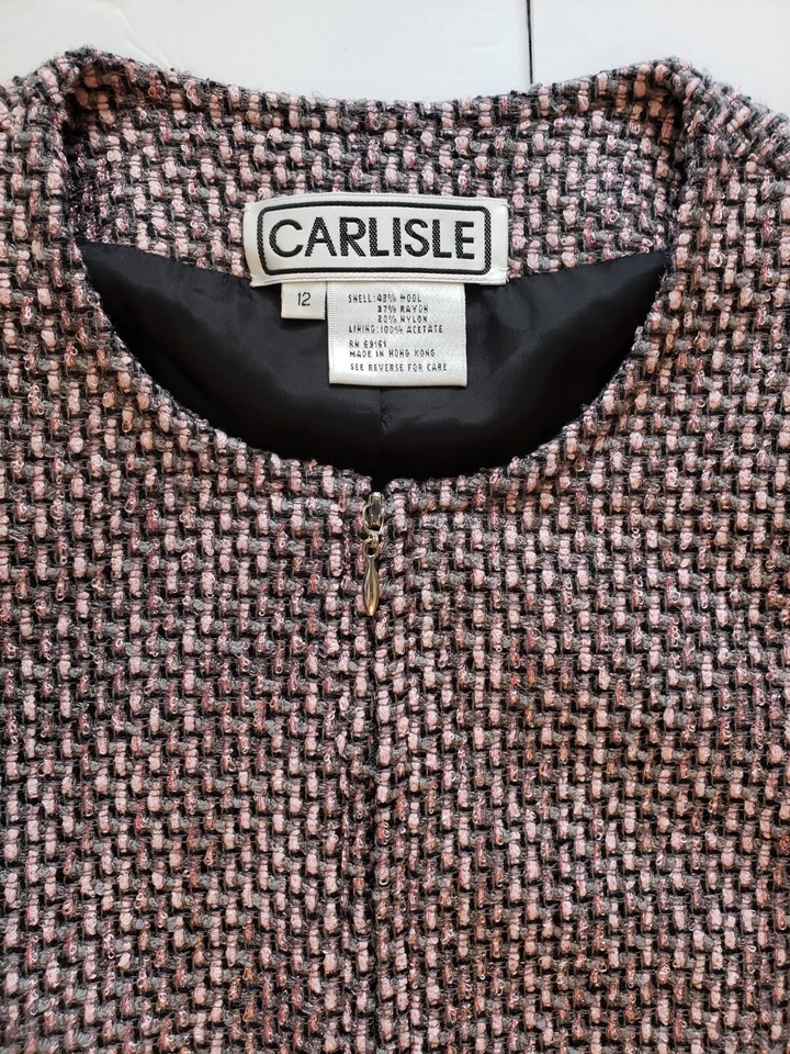 Chaqueta Blazer Forrada de Lana Carlisle Para Mujer Talla 12 Rosa Negra Cremallera Frontal Foto 2 de 4