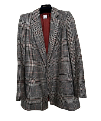YOOX IRIS & INK Glencheck Tweed Blazer DE36 UK10 IT42 grau schwarz orange Wolle