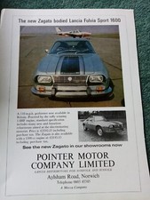 Kvc56 Ephemera 1970s advert lancia fulvia sport 1600 pointer motor company 