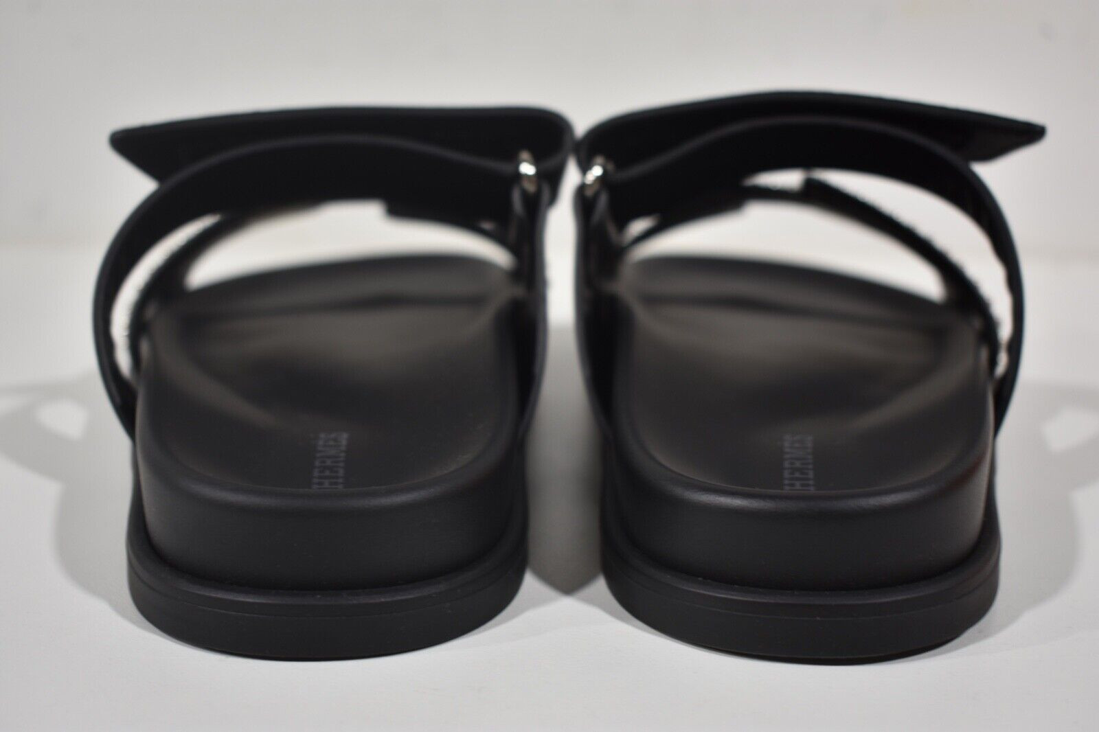 Hermes Chypre Sandal Black Silver Studded Stud H Logo Slide Slip On Flat 37.5 image 10