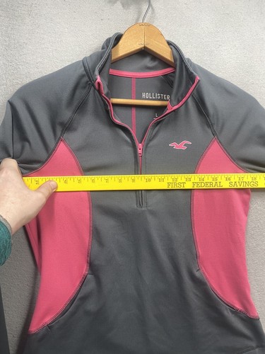 Hollister 1/4 Zip Women’s Pullover Size Large Gray & Pink Athletic Stretch - Picture 3 of 7
