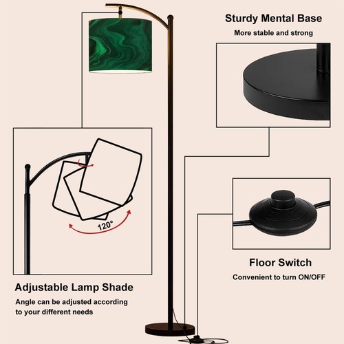 Arc Floor Lamp Green Emerald Luxury Abstract Golden line Art Marble Modern Ta... - Picture 4 of 7