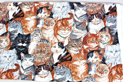 Mixed Cats On White Print BTY 100% Cotton Sewing Fabric Quilts Apparel Crafts