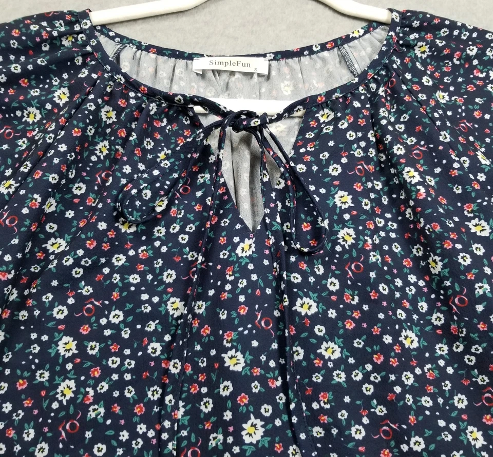 Простой весело верхний женщин маленький цветочный коротким рукавом блузка весна лето легкий - Изображение 2 из 4