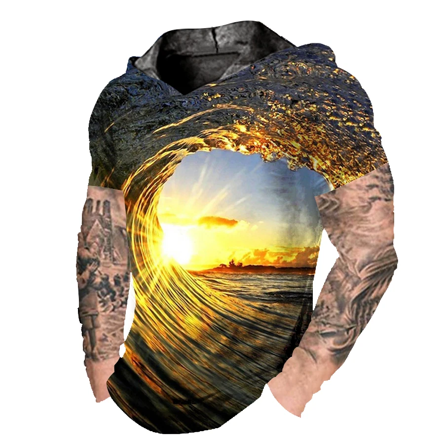 ⭐Camiseta de manga corta para hombre Sudadera con capucha Amarillo Big Wave Moda