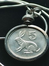 1980 Zimbabwe Rabbit coin pendant 18" Silver Chain, declining species scrub hare