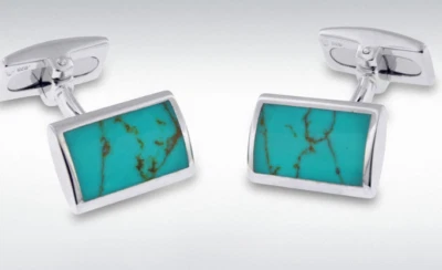 Boutons de manchette Rectangle Turquoise En Argent Sterling Hoxton London - Photo 1/2
