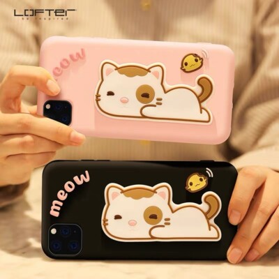 LOFTER Cute Cat Silicone Bracket Stand 3D Case for iPhone X/XS/XSMax/11/11P/11PM
