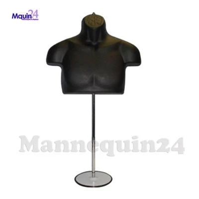 DISPLAYTOWN Male Torso Body Dress Form Mannequin Black Chest w/ Stand + Hook for Hanging