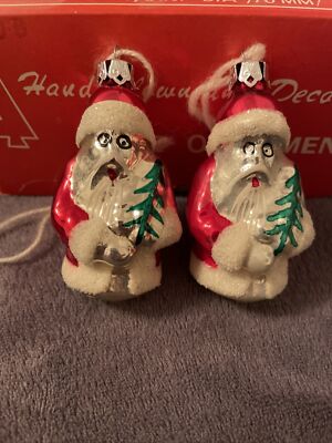 Polish Gallery Christmas Tree Ornament Blown Glass Classic Santa Set Of 2