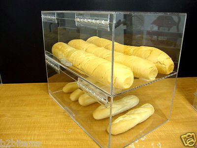DS-Acrylic 19''w 2 tiers Bread  Display case Bakery Pastry Cookies Bagels CUPCAKE