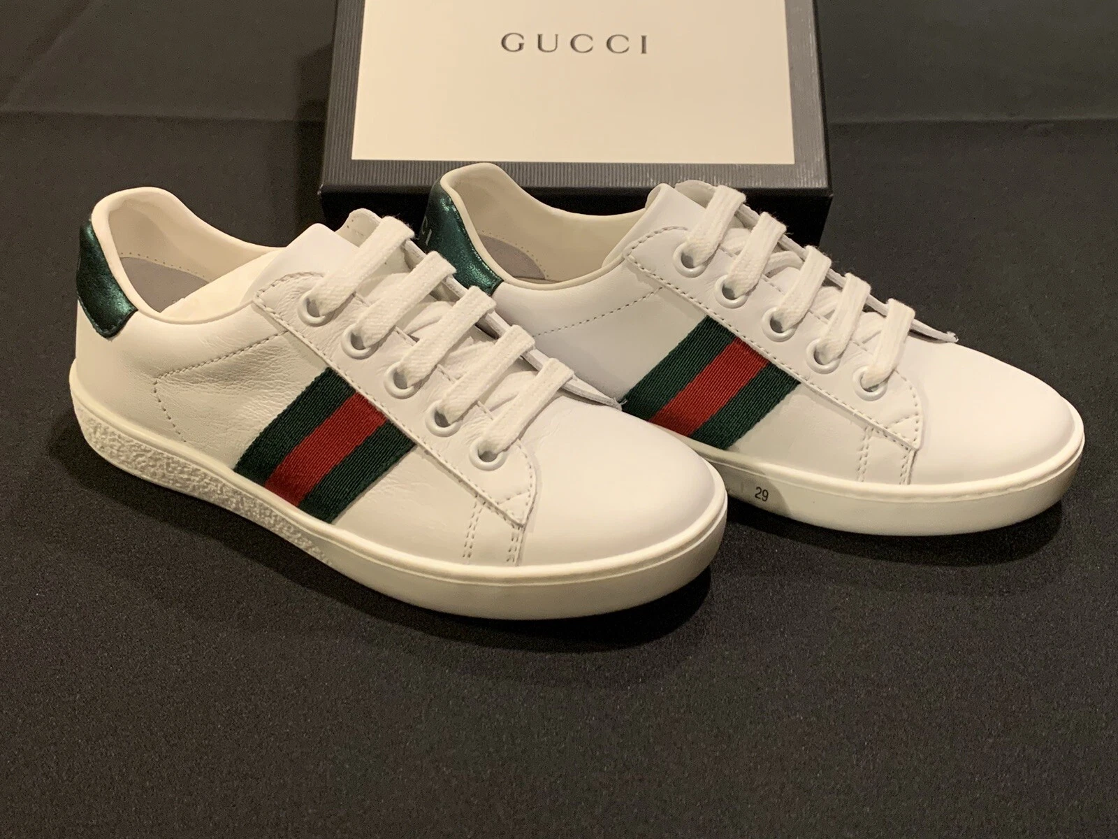 Baskets en cuir pour enfants authentiques Gucci Ace neuves dans leur boîte 433148 taille 29
