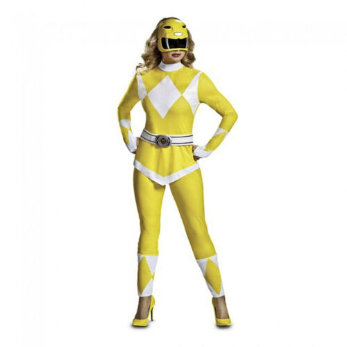 Damen Deluxe Yellow Mighty Morphin Power Ranger klassischer 90er Jahre Kostüm Overall - Bild 1 von 2