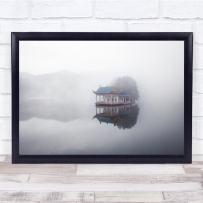 Reise See China Asien Nebel Nebel Haus am See Wandkunstdruck