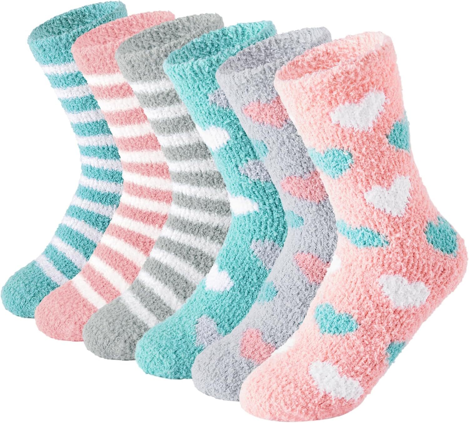 YANGTE Fluffy Socks Womens 4-7,6 Pairs Ladies Bed Socks Cosy Fuzzy Diabetic