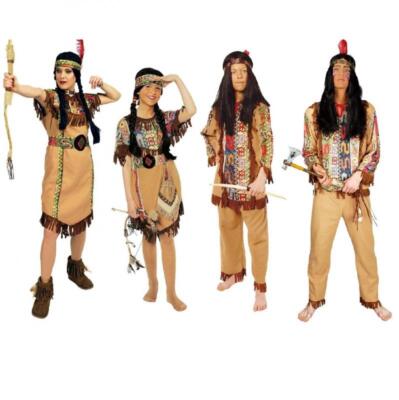 Indianer Kostüm Apache Sioux Mädchen Damen Herren Kinder Junge Weste Tasche Hut
