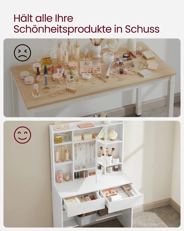 VASAGLE Schminktisch mit LED-Beleuchtung Frisiertisch mit Schubladen TDR123T14 - Bild 3 von 4