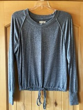 Womens UGG Long Sleeve Brushed Fleece Heather Blue Top S Lightweight Sweatshirt