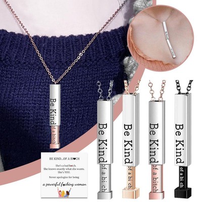 Be Kind Of A 3D Engraving Vertical Bar Necklace With Card