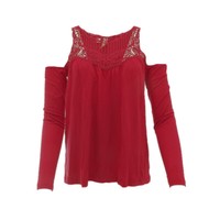 Bodyflirt Damen Cold-Shoulde Shirt Mit Spitze Langarm Magenta Gr. 32/34 951367