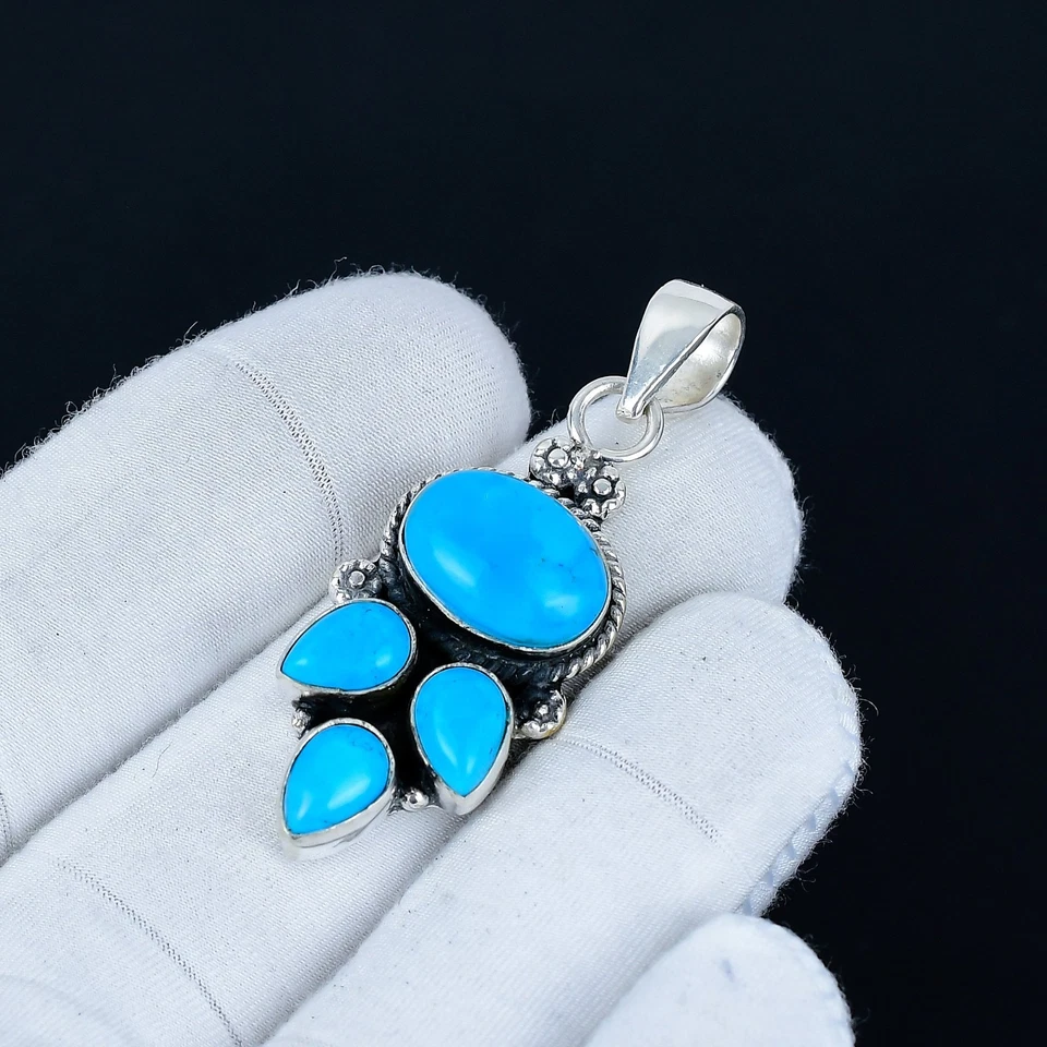 Schlaf Türkis Edelstein Anhänger 925 Sterlingsilber Schmuck für Liebe Geschenk - Bild 3 von 4