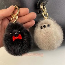 Cute Real Mink Fur Fox Keyring Pompom Ball Bag Charm Purse Phone Furry Pendant