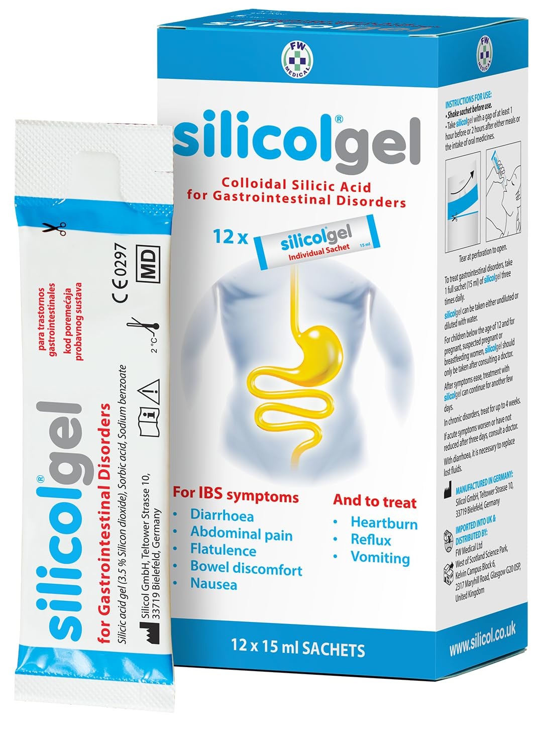 silicolgel Sachets - Clinically Proven Relief for IBS 12 X 15ml, White