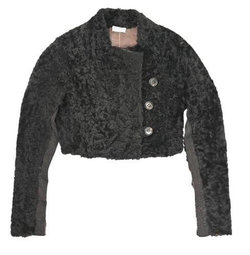 Brunello Cucinelli, Rara giacca vintage Brunello Cucinelli nera riccia shearling cropped