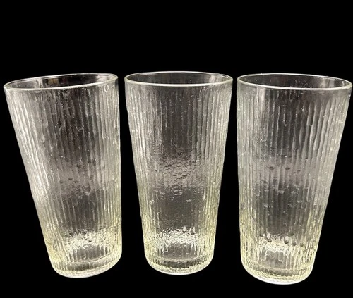Vtg Set Of 3 Jeanette Finlandia Tree Bark Pattern Glasses Clear Tumblers 24 Oz