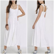 Urban Outfitters positano linen tie-shoulder dress white button-front small