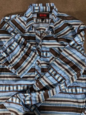 Rock & Roll Denim Men s Large Blue Aztec Western Snap Button Shirt Long Sleeve