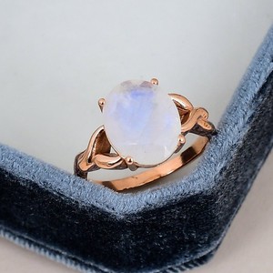 Authentic Moonstone Oval Ring 10x12mm 18K Gold Plated 925 Silver Solitaire Statement Ring
