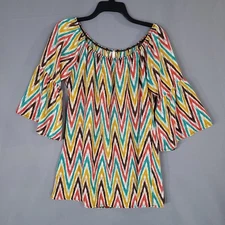 Voll Women's Medium Top Chevron Print Bell Sleeves Polyester