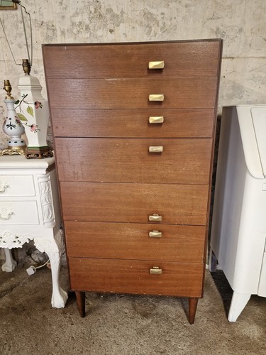 Vintage 1960s Meredew Teak Tallboy, Mid-Century Chest of 7 Drawers (photo 4)