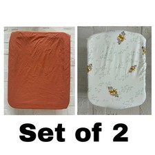 Nestig Mini Crib Sheets Set of 2 Organic Cotton Tiger Print Rust Fitted EUC
