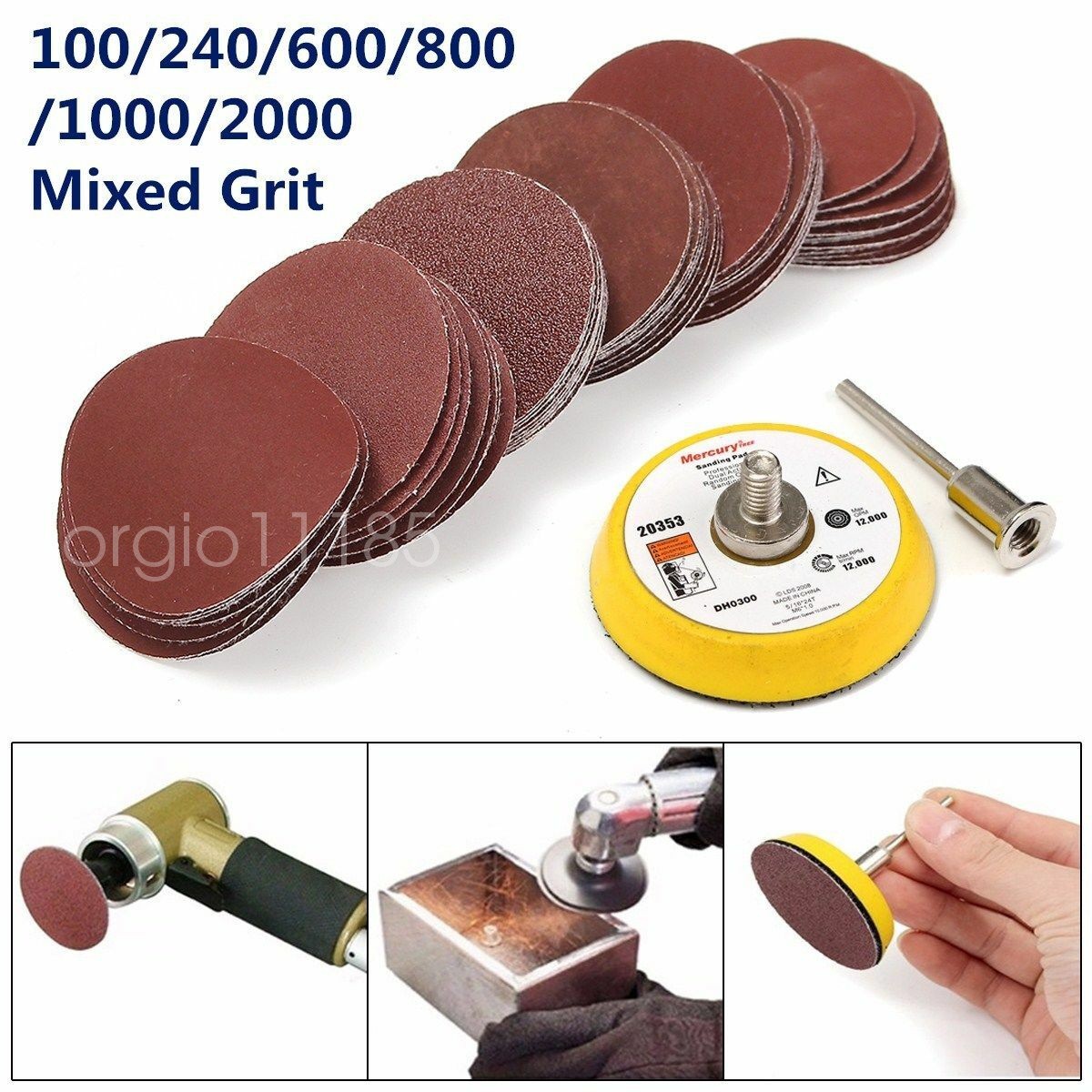 2'' 50mm Hook Loop Sanding Sander Backing Pad Palm Shank + 60x Sandpaper Disc