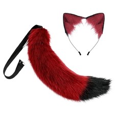 2 Pcs Oversize Wolf Ears Tail Sets Fox Men Women Fluffy Therian Halloween