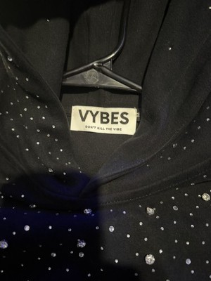 VYBES Black Rhinestone Polka Dot Pullover Hoodie mens Size M | eBay