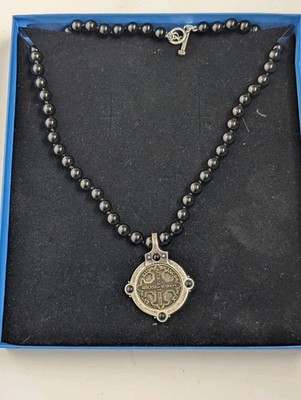 FKLA French Diocese D'Arras Cross Necklace Black Onyx Beads Villetaneuse Boxed