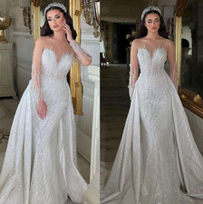 Fashion Mermaid Wedding Dresses With Detachable Train Sequine Beading Bridal