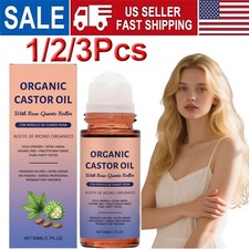 1 3pcs Organic Golden Castor Oil Roll-On With Rose Quartz For Skin,Hair,Wrinkle