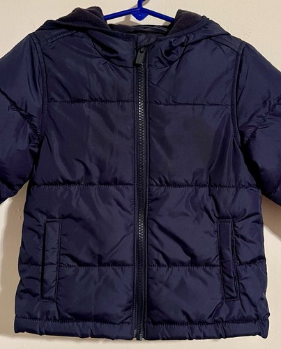 Old Navy Hooded Zip Puffer Coat Fleece Lined Navy Blue Little Boy’s Size 2T EUC - Picture 9 of 15