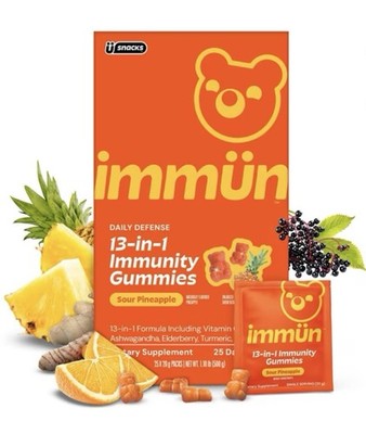 Ü Snacks immün 13-in-1 Immune Support Gummies Sour Pineapple 25ct Exp 10/2027