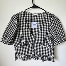 NWT American Eagle Gingham V Neck Puff Sleeve...