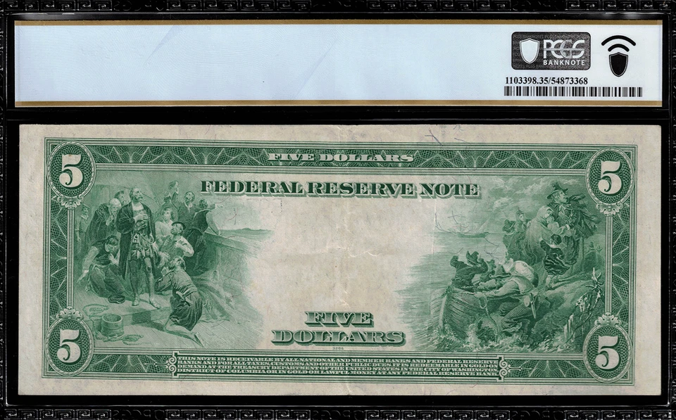 1914 $5 Federal Reserve Note New York FR-851a - Graded PCGS 35 PPQ - Image 2 of 2
