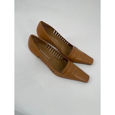 Enzo Angiolini Tan Leather Square Toe Pump Heels i Size 8.5 Coquette Twee
