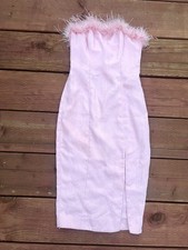 LPA XS Pink Feather Dress Strapless Midi Slit Moire Fabric Classic Marilyn Y2K 