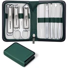 FAMILIFE Manicure Kit for Women, 9 Pcs Carbon Steel Nail Grooming Green