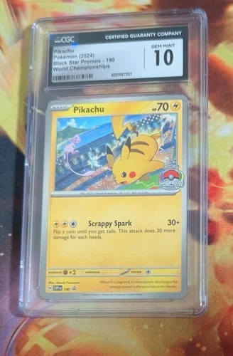 2024 POKEMON SVP EN-SV BLACK STAR PROMO WORLD CHAMPIONSHIPS #190 PIKACHU CGC 10